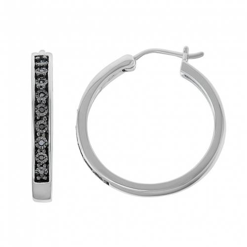 銀色 シルバー 黒色 ブラック ダイヤモンド フープ イヤリング T.W. 【 UNBRANDED STERLING SILVER 1/10 CARAT BLACK DIAMOND HOOP EARRINGS / 】 ジュエリー アクセサリー レディースジュエリー