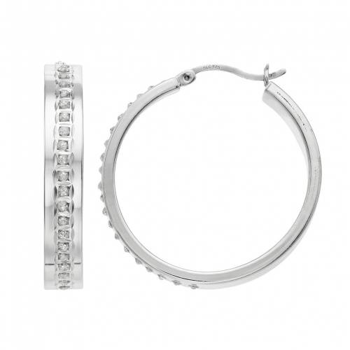 ダイヤモンド プラチナム 銀色 シルバー フープ イヤリング 【 DIAMOND MYSTIQUE PLATINUM OVER SILVER HOOP EARRINGS / SILVER TONE 】 ジュエリー アクセサリー レディースジュエリー(4)