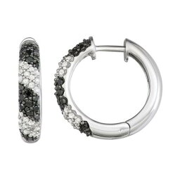 黒色 ブラック 白色 ホワイト ダイヤモンド フープ イヤリング 銀色 シルバー T.W. & 【 UNBRANDED 1/2 CARAT BLACK WHITE DIAMOND HOOP EARRINGS / SILVER TONE 】 ジュエリー アクセサリー レディースジュエリー