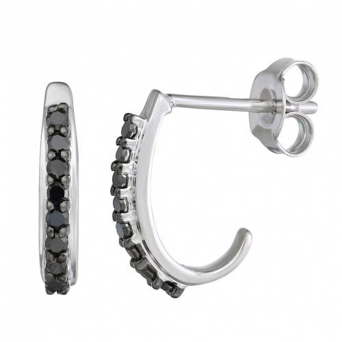 黒色 ブラック ダイヤモンド フープ イヤリング 銀色 シルバー T.W. 【 UNBRANDED 1/4 CARAT BLACK DIAMOND J HOOP EARRINGS / SILVER TONE 】 ジュエリー アクセサリー レディースジュエリー