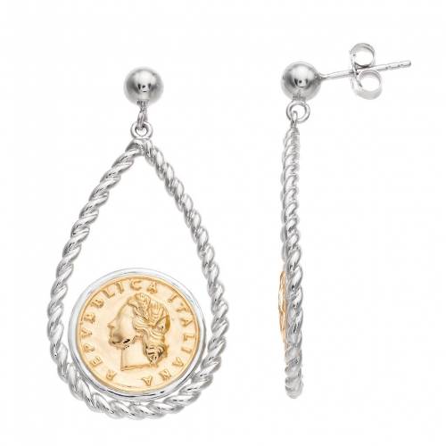 銀色 シルバー コイン イヤリング 【 UNBRANDED TWO TONE STERLING SILVER REPLICA COIN DROP EARRINGS..