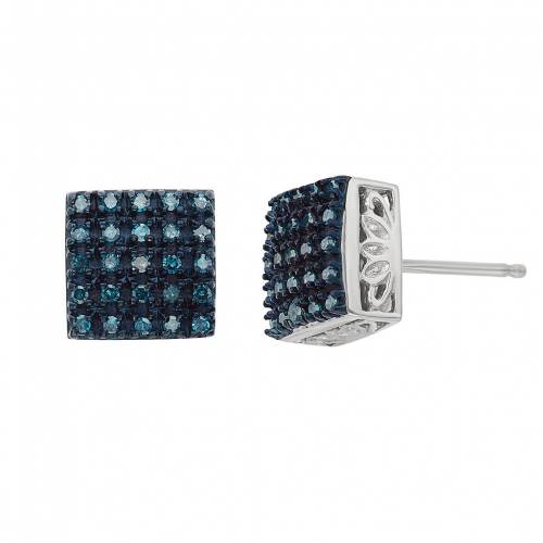 【★スーパーSALE★12/11午前2時迄】青色 ブルー ダイヤモンド 銀色 シルバー イヤリング T.W. 【 JEWELEXCESS 1/4 CARAT BLUE DIAMOND STERLING SILVER SQUARE STUD EARRINGS / 】 ジュエリー アクセサリー レディースジュエリー