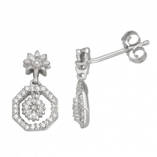 銀色 シルバー ダイヤモンド イヤリング T.W. 【 JEWELEXCESS STERLING SILVER 1/6 CARAT DIAMOND DROP EARRINGS / SILVER TONE 】 ジュエリー アクセサリー レディースジュエリー