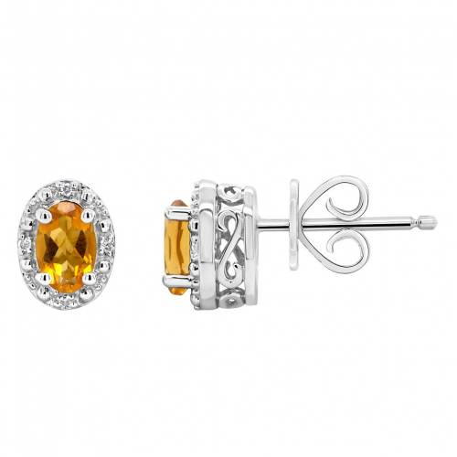 銀色 シルバー ダイヤモンド イヤリング 【 CELEBRATION GEMS STERLING SILVER OVAL GENUINE CITRINE DIAMOND ACCENT STUD EARRINGS / 】 ジュエリー アクセサリー レディースジュエリー