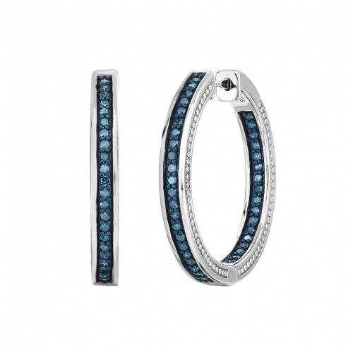 銀色 シルバー 青色 ブルー ダイヤモンド フープ イヤリング T.W. 【 UNBRANDED STERLING SILVER 1 CARAT BLUE DIAMOND INSIDE OUT HOOP EARRINGS / 】 ジュエリー アクセサリー レディースジュエリー