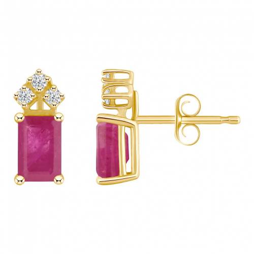 【★スーパーSALE★12/11深夜2時迄】ゴールド ダイヤモンド イヤリング & T.W. 【 CELEBRATION GEMS 14K GOLD EMERALD CUT RUBY 1/8 CARAT DIAMOND STUD EARRINGS / 】 ジュエリー アクセサリー レディースジュエリー