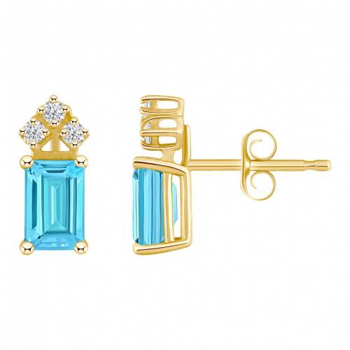 ゴールド 青色 ブルー ダイヤモンド イヤリング & T.W. 【 CELEBRATION GEMS 14K GOLD EMERALD CUT BLUE TOPAZ 1/8 CARAT DIAMOND STUD EARRINGS / 】 ジュエリー アクセサリー レディースジュエリー