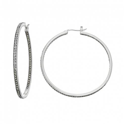 銀色 シルバー 白色 ホワイト フープ イヤリング 灰色 グレー & 【 LAVISH BY TJM STERLING SILVER WHITE TOPAZ MARCASITE HOOP EARRINGS / GREY 】 ジュエリー アクセサリー レディースジュエリー