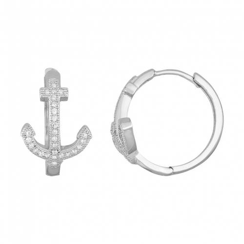 銀色 シルバー フープ イヤリング 白色 ホワイト 【 UNBRANDED STERLING SILVER CUBIC ZIRCONIA ANCHOR..