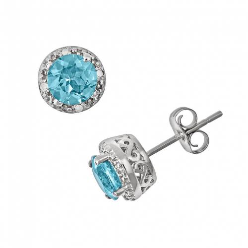 銀色 シルバー 青色 ブルー ダイヤモンド イヤリング 【 CELEBRATION GEMS STERLING SILVER BLUE TOPAZ AND DIAMOND ACCENT FRAME STUD EARRINGS / 】 ジュエリー アクセサリー レディースジュエリー