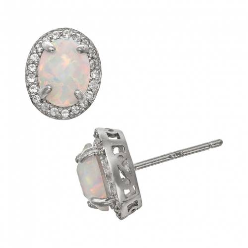 銀色 シルバー 白色 ホワイト イヤリング 【 UNBRANDED STERLING SILVER LAB-CREATED OPAL AND WHITE SAPPHIRE HALO STUD EARRINGS / MULTI 】 ジュエリー アクセサリー レディースジュエリー