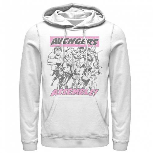 キャラクター フーディー パーカー 白色 ホワイト 【 LICENSED CHARACTER MARVEL AVENGERS ASSEMBLE HOODIE / WHITE 】 メンズファッション トップス スウェット トレーナー