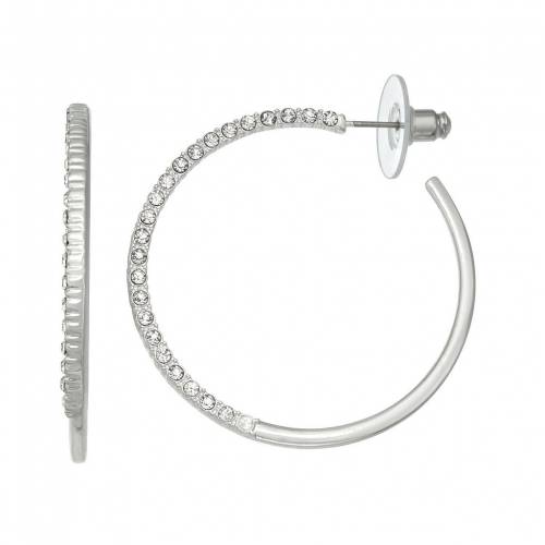 ナインウエスト 銀色 シルバー フープ イヤリング 【 NINE WEST SILVER TONE C PAVE HOOP EARRINGS / JET TONE 】 ジュエリー アクセサリー レディースジュエリー