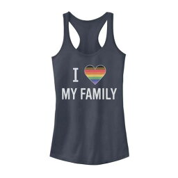 虹色 レインボー ストライプ タンクトップ 藍色 インディゴ JUNIOR'S 【 UNBRANDED I LOVE MY FAMILY RAINBOW STRIPE FILLED HEART TANK TOP / INDIGO 】 キッズ ベビー マタニティ トップス