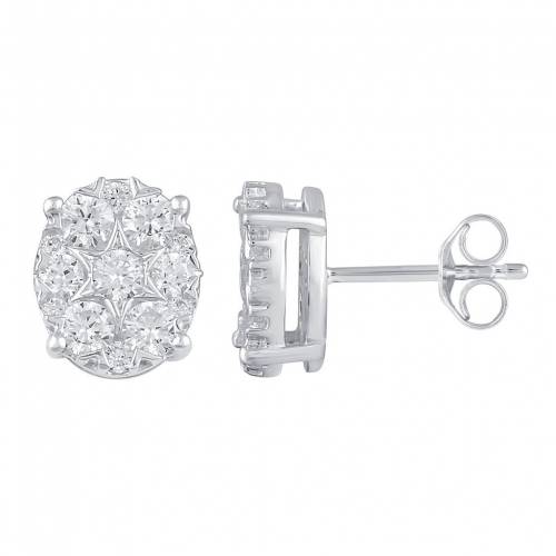 ڡѡSALE6/112ۥ 俧 С   T.W.  ROYAL AURA STERLING SILVER 1 CARAT DIAMOND OVAL CLUSTER STUD EARRINGS /  奨꡼ ꡼ ǥ奨꡼