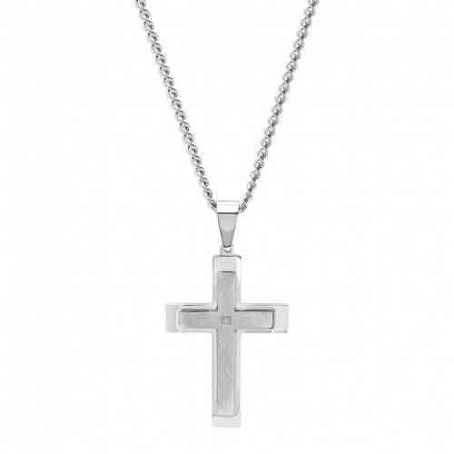 銀色 スチール ステンレス ダイヤモンド ネックレス 【 STEEL NATION STAINLESS STEEL DIAMOND ACCENT STACKED CROSS PENDANT NECKLACE / STAINLESS STEEL 】 ジュエリー アクセサリー メンズジュエリー ペンダント