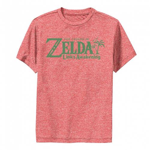 キャラクター レジェンド 緑 グリーン ロゴ Tシャツ 赤 レッド ヘザー 【 LICENSED CHARACTER NINTENDO LEGEND OF ZELDA LINKS AWAKENING PALM TREE GREEN TEXT LOGO TEE / RED HEATHER 】 キッズ ベビー マタニティ トップス