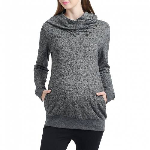 フーディー パーカー 灰色 グレー グレイ 【 GRAY POKKORI MATERNITY SLOUCH NECK HOODIE 】