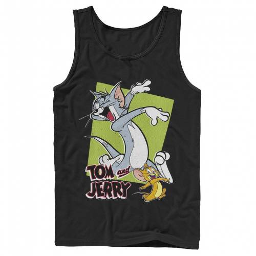 キャラクター メンズ 緑 グリーン ボックス タンクトップ 黒色 ブラック 【 LICENSED CHARACTER MENS TOM AND JERRY RETRO STYLE GREEN BOX PORTRAIT TANK TOP / BLACK 】 メンズファッション トップス