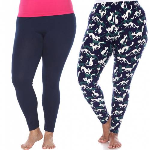 白色 ホワイト 2個入 レギンス タイツ 紺色 ネイビー 青色 ブルー 【 WHITE MARK PLUS SIZE 2PACK LEGGINGS NAVY BLUE CAT 】