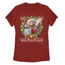 キャラクター クリスマス Tシャツ 赤 レッド 【 LICENSED CHARACTER NINTENDO SUPER MARIO 3D CHRISTMAS WREATH PRESENT TEE / RED 】 キッズ ベビー マタニティ トップス カットソー