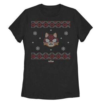 キャラクター クリスマス Tシャツ 黒色 ブラック SPIDERMAN: ジュニア キッズ 【 LICENSED CHARACTER MARVEL MILES MORALES SPIDERCAT UGLY CHRISTMAS TEE BLACK 】