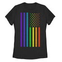 虹色 レインボー スターズ Tシャツ 黒色 ブラック JUNIOR'S & 【 UNBRANDED AMERICANA RAINBOW VERTICAL STARS STRIPES TEE / BLACK 】 キッズ ベビー マタニティ トップス カットソー