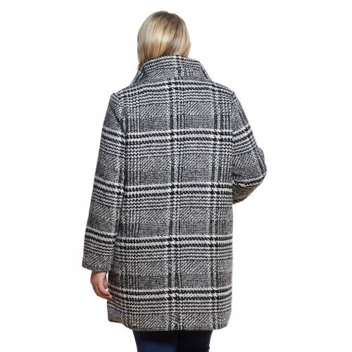 黒色 ブラック 白色 ホワイト 【 WEATHERCAST PLUS SIZE PLAID WOOLBLEND TOPPER COAT BLACK WHITE 】