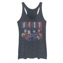 キャラクター ディーシー コミックス タンクトップ 紺色 ネイビー ヘザー 【 LICENSED CHARACTER DC COMICS JUSTICE LEAGUE GROUP SHOT DISTRESSED STRIPES TANK / NAVY HEATHER 】 キッズ ベビー マタニティ トップス パ