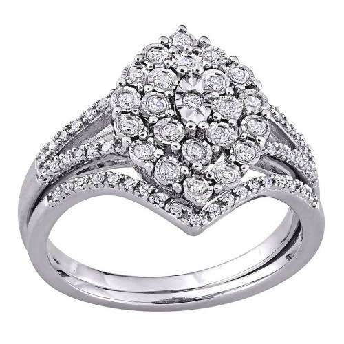 銀色 シルバー ダイヤモンド T.W. 【 STELLA GRACE STERLING SILVER 1/4 CARAT DIAMOND CLUSTER ENGAGEMENT RING SET / STERLING SILVER 】 ジュエリー アクセサリー レディースジュエリー 指輪 リング