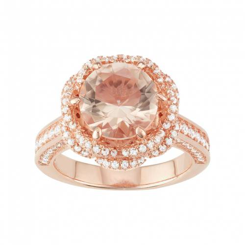 ジルコニア ローズ ゴールド 銀色 シルバー ピンク & 【 DESIGNS BY GIOELLI 14K ROSE GOLD OVER SILVER SIMULATED MORGANITE CUBIC ZIRCONIA HALO RING / PINK 】 ジュエリー アクセサリー レディースジュエリー 指輪 リング