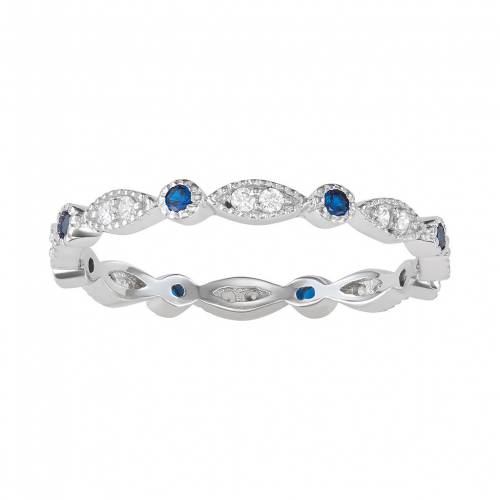 ジルコニア 銀色 シルバー 青色 ブルー & 【 STERLING SILVER LAB-CREATED BLUE SPINEL CUBIC ZIRCONIA GEOMETRIC RING / 】 ジュエリー アクセサリー レディースジュエリー 指輪 リング