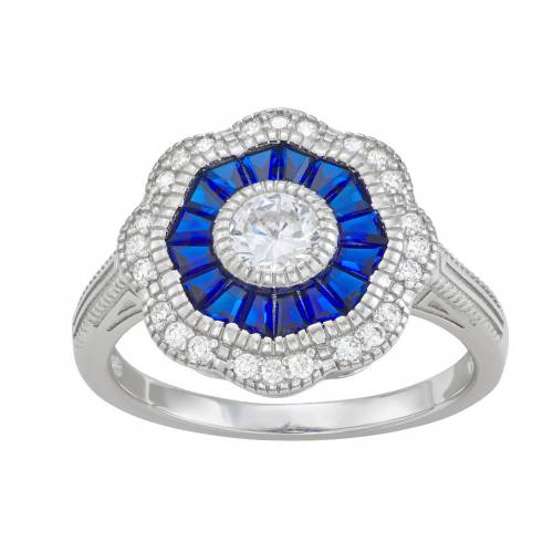 ジルコニア 銀色 シルバー 青色 ブルー & 【 UNBRANDED STERLING SILVER LAB-CREATED BLUE SPINEL CUBIC ZIRCONIA FLOWER RING / 】 ジュエリー アクセサリー レディースジュエリー 指輪 リング