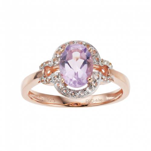 ローズ ゴールド 銀色 シルバー 白色 ホワイト & 【 GEMMINDED 14K ROSE GOLD OVER SILVER AMETHYST WHITE TOPAZ OVAL HALO RING / ROSE TONE 】 ジュエリー アクセサリー レディースジュエリー 指輪 リング