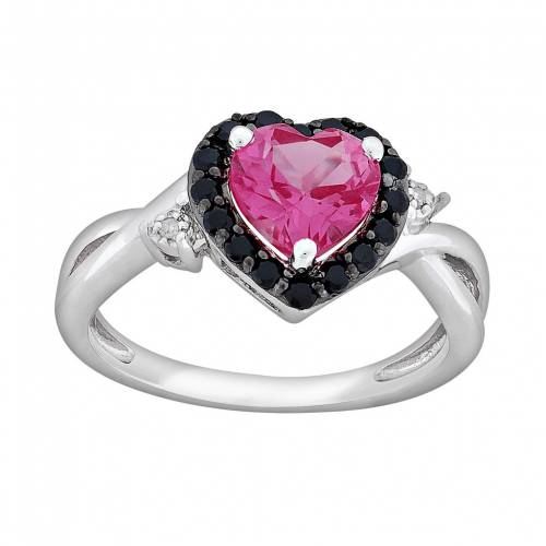 銀色 シルバー ピンク 黒色 ブラック ダイヤモンド 【 STELLA GRACE STERLING SILVER LAB-CREATED PINK SAPPHIRE, BLACK SPINEL AND DIAMOND ACCENT HEART RING / 】 ジュエリー アクセサリー レディースジュエリー 指輪 リ