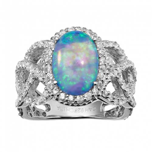 ジルコニア 青色 ブルー 銀色 シルバー & 【 SOPHIE MILLER LAB-CREATED BLUE OPAL CUBIC ZIRCONIA STERLING SILVER HALO OPENWORK RING / 】 ジュエリー アクセサリー レディースジュエリー 指輪 リング