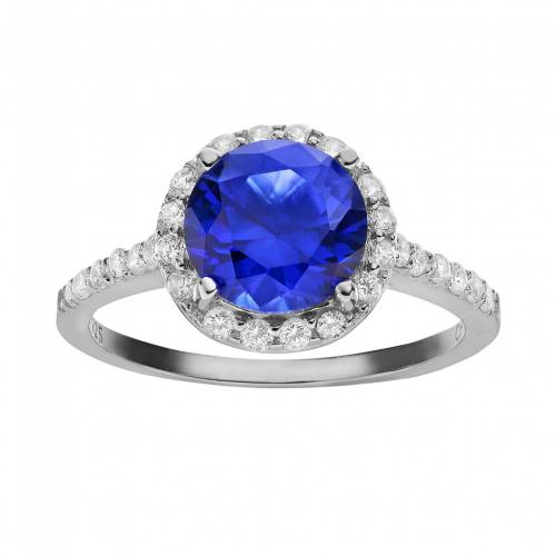 ジルコニア 【★スーパーSALE★6/11深夜2時迄】青色 ブルー 銀色 シルバー & 【 SOPHIE MILLER SIMULATED BLUE SAPPHIRE CUBIC ZIRCONIA STERLING SILVER HALO RING / 】 ジュエリー アクセサリー レディースジュエリー 指輪 リング