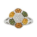 銀色 シルバー 緑 グリーン 黄色 イエロー 白色 ホワイト ダイヤモンド 2CT. T.W. 【 JEWELEXCESS STERLING SILVER 1/2-CT. GREEN, YELLOW, CHAMPAGNE AND WHITE DIAMOND FLOWER RING / MULTI NONE 】 ジュエリー アクセサリー