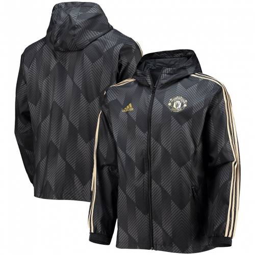 アディダス 黒色 ブラック ユナイテッド フルジップ ウィンドブレーカー フーディー パーカー ジャケット 【 ADIDAS BLACK MANCHESTER UNITED FULLZIP WINDBREAKER HOODIE JACKET MAN 】