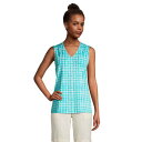 ランズエンド LANDS' END Vネック タンクトップ 【 Pom-pom V-neck Tank 】 Aqua Painted Check