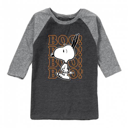 キャラクター ラグラン Tシャツ 灰色 グレー グレイ 【 GRAY LICENSED CHARACTER PEANUTS SNOOPY HALLOWEEN BOO RAGLAN TEE 】