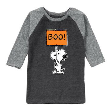 キャラクター ラグラン Tシャツ 灰色 グレー グレイ BOO!" 【 GRAY LICENSED CHARACTER PEANUTS SNOOPY SIGN HALLOWEEN RAGLAN TEE 】