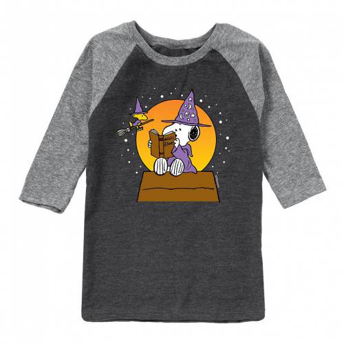 キャラクター ラグラン Tシャツ 灰色 グレー グレイ & 【 GRAY LICENSED CHARACTER PEANUTS SNOOPY WOODSTOCK SORCERER HALLOWEEN RAGLAN TEE 】