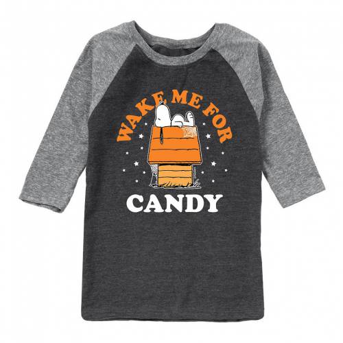 キャラクター ラグラン Tシャツ 灰色 グレー グレイ CANDY" 【 GRAY LICENSED CHARACTER PEANUTS SNOOPY WAKE ME FOR HALLOWEEN RAGLAN TEE 】