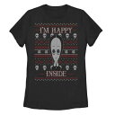 キャラクター クリスマス Tシャツ 黒色 ブラック I'M 【 LICENSED CHARACTER THE ADDAMS FAMILY CHRISTMAS WEDNESDAY HAPPY INSIDE TEE BLACK 】