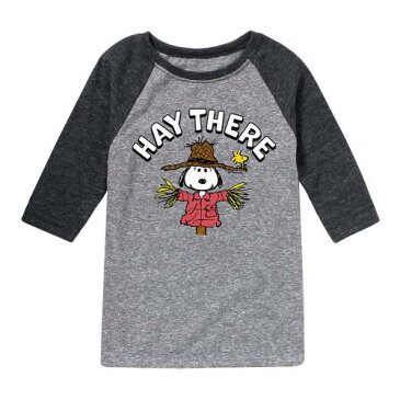 キャラクター ラグラン Tシャツ 灰色 グレー グレイ THERE" 【 GRAY LICENSED CHARACTER PEANUTS SNOOPY SCARECROW HAY RAGLAN TEE 】