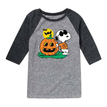 キャラクター ラグラン Tシャツ 灰色 グレー グレイ 【 GRAY LICENSED CHARACTER PEANUTS SNOOPY HALLOWEEN PUMPKIN RAGLAN TEE 】