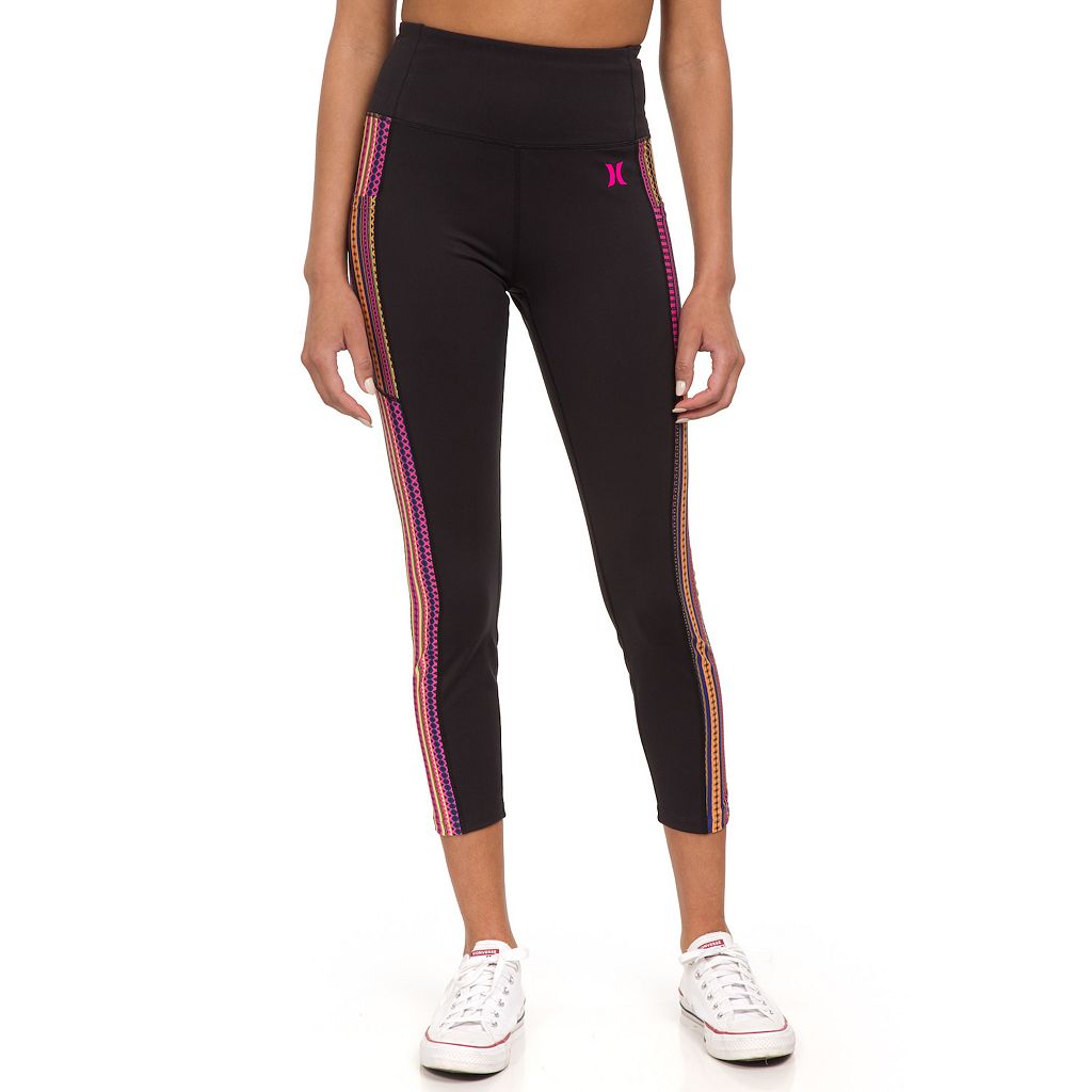 ハーレー 黒色 ブラック レギンス タイツ ストライプ 【 STRIPE HURLEY X BLACK SURF SIDE POCKET LEGGINGS ZUMBA 】