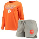 クレムソン タイガース ラグラン スリーブ Tシャツ ショーツ ハーフパンツ 橙 オレンジ 長袖 & 【 UNBRANDED CONCEPTS SPORT ORANGE/GRAY CLEMSON TIGERS RAGLAN LONG SLEEVE T-SHIRT SHORTS SLEEP SET / CLM ORANGE 】 インナ