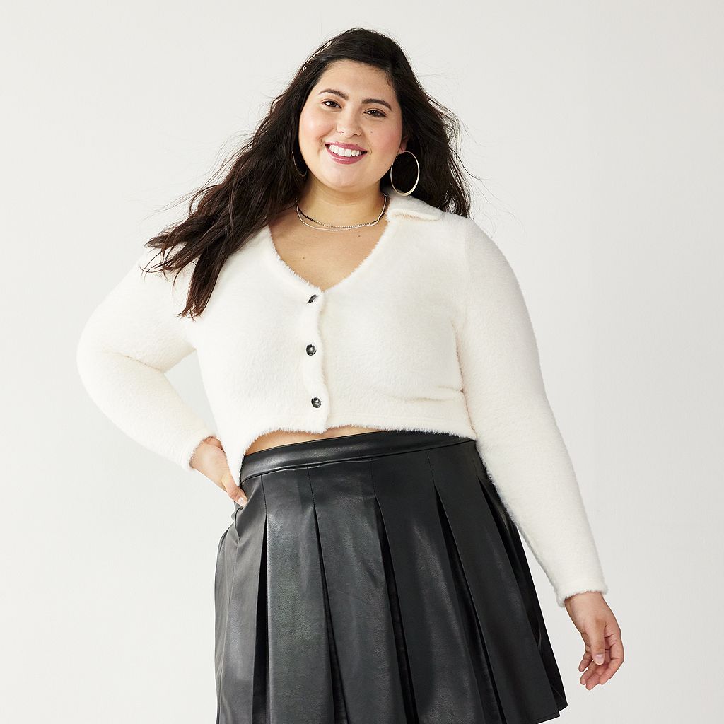 カーディガン アイボリー 【 SO PLUS SIZE BUTTON FRONT CROPPED CARDIGAN IVORY 】